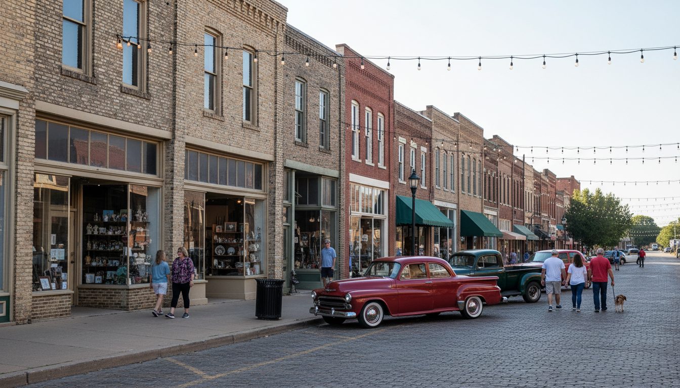 The Main Street area of Jenks, Oklahoma, with its older storefronts and nearby bungalows